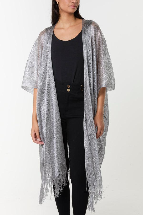 Qed London Lurex Knit Fringe Hem Kaftan