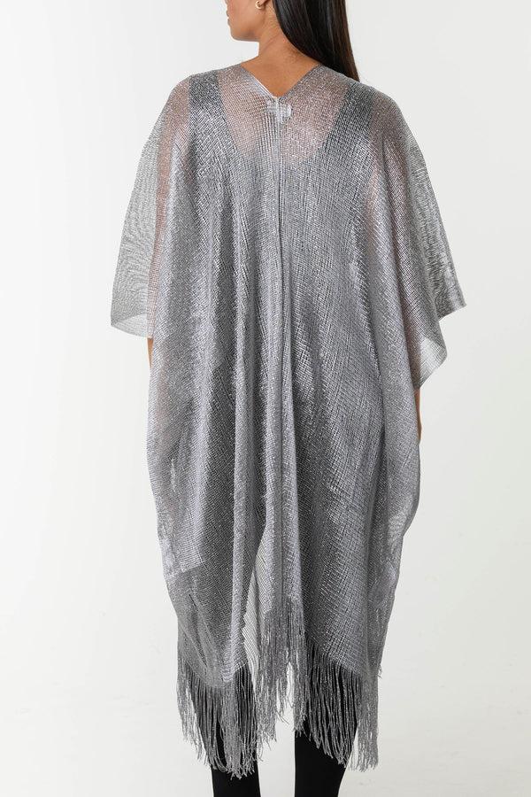 Qed London Lurex Knit Fringe Hem Kaftan