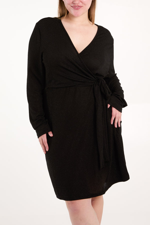 Qed London Lurex Tie Wrap Dress