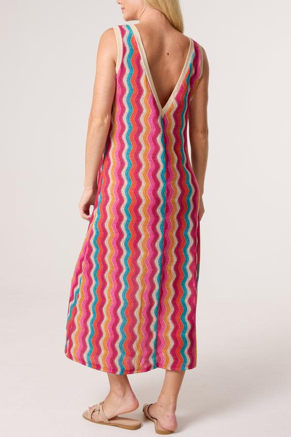 Qed London Lurex Wave Pattern V-Neck Dress