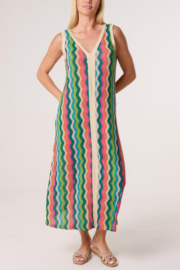 Qed London Lurex Wave Pattern V-Neck Dress