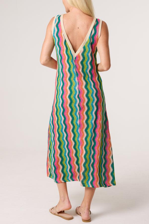 Qed London Lurex Wave Pattern V-Neck Dress