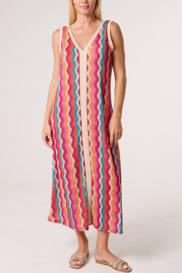 qed london Lurex Wave Pattern V-Neck Dress