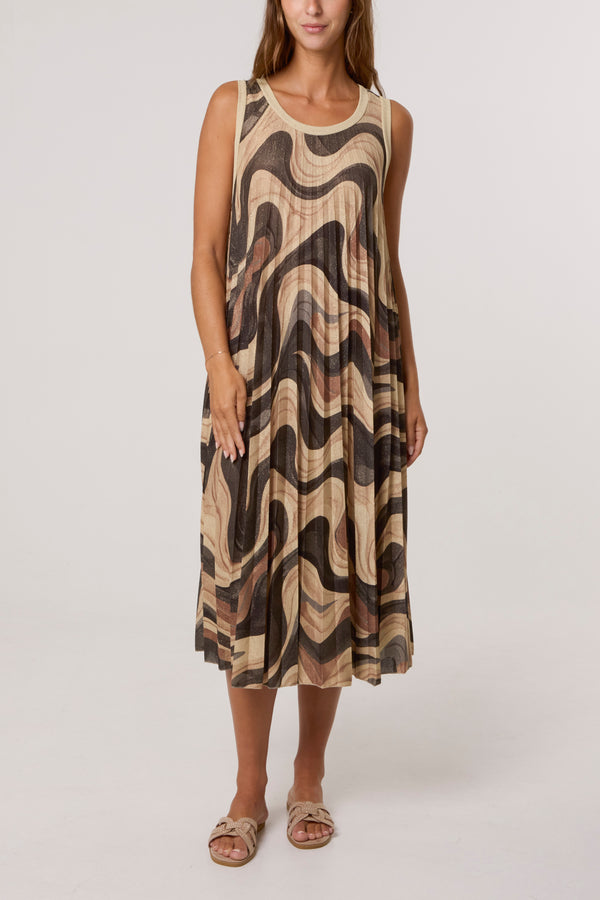 Qed London Lurex Wave Print Pleated Dress
