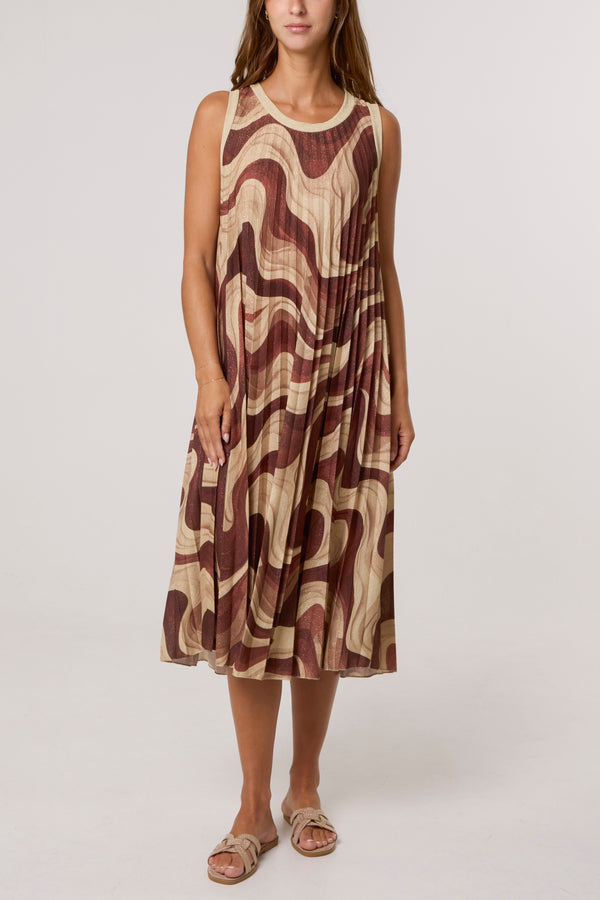 qed london Lurex Wave Print Pleated Dress