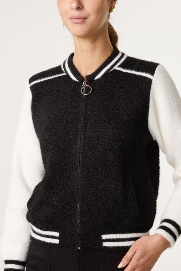 Qed London Luxury Knit Zip-Up Bomber Jacket