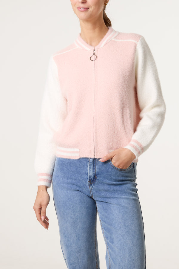 Qed London Luxury Knit Zip-Up Bomber Jacket