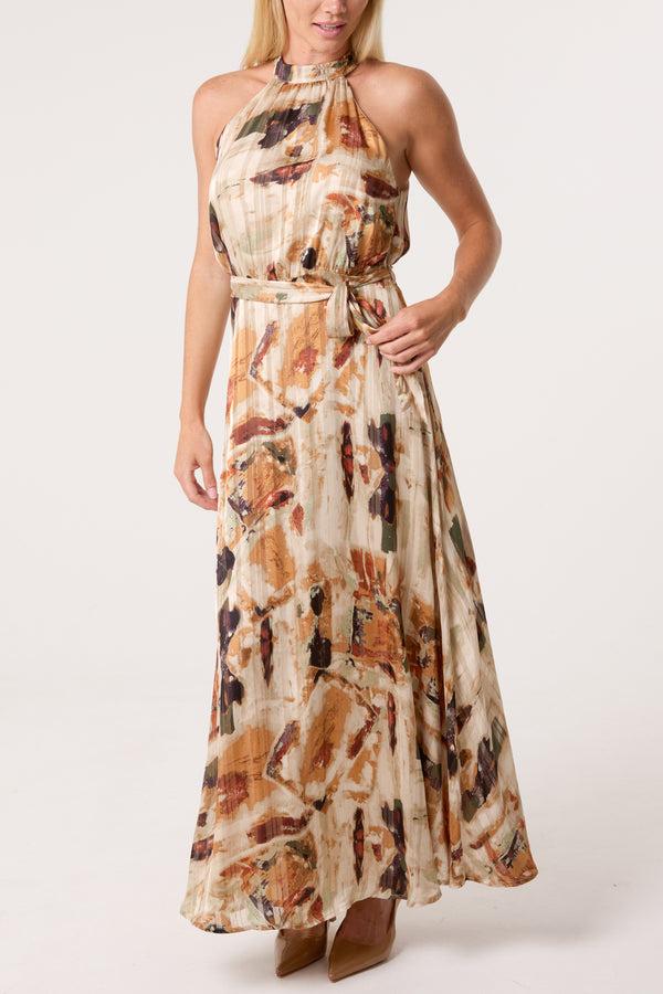 Qed London Marble Halter Neck Maxi Dress