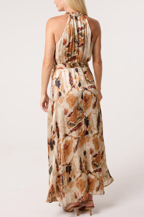Qed London Marble Halter Neck Maxi Dress