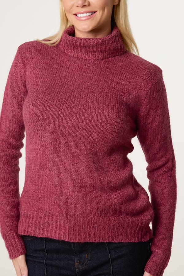 Qed London Maroon Roll Neck Thick Knit Jumper