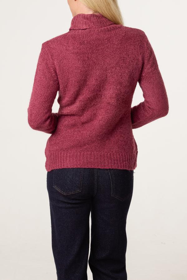 Qed London Maroon Roll Neck Thick Knit Jumper