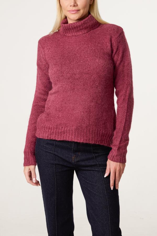 qed london Maroon Roll Neck Thick Knit Jumper
