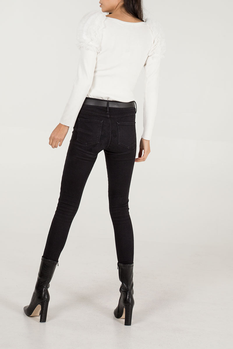 Qed London Mesh Ruffle Shoulder Jumper