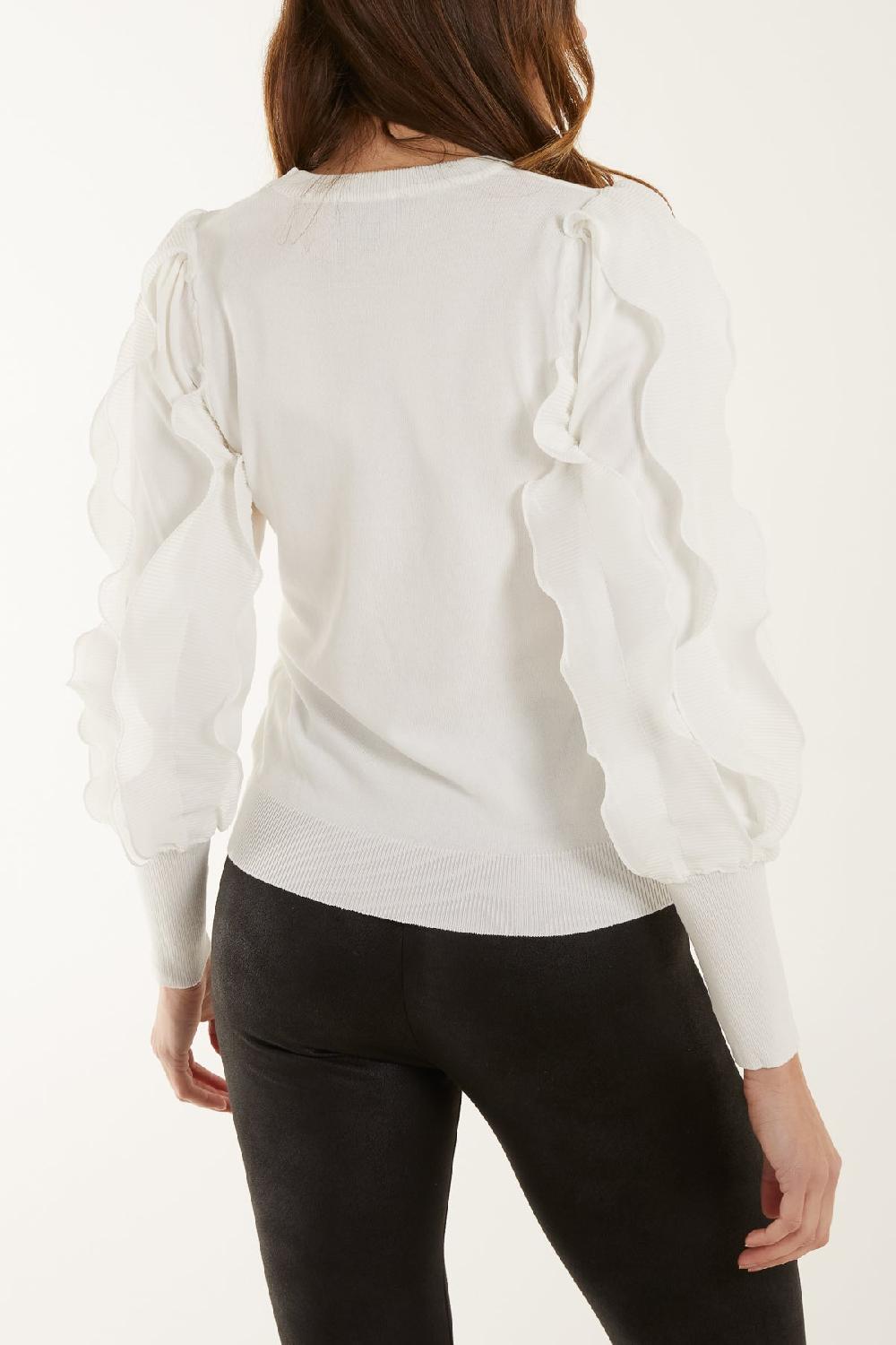 Qed London Mesh Ruffle Sleeve Jumper
