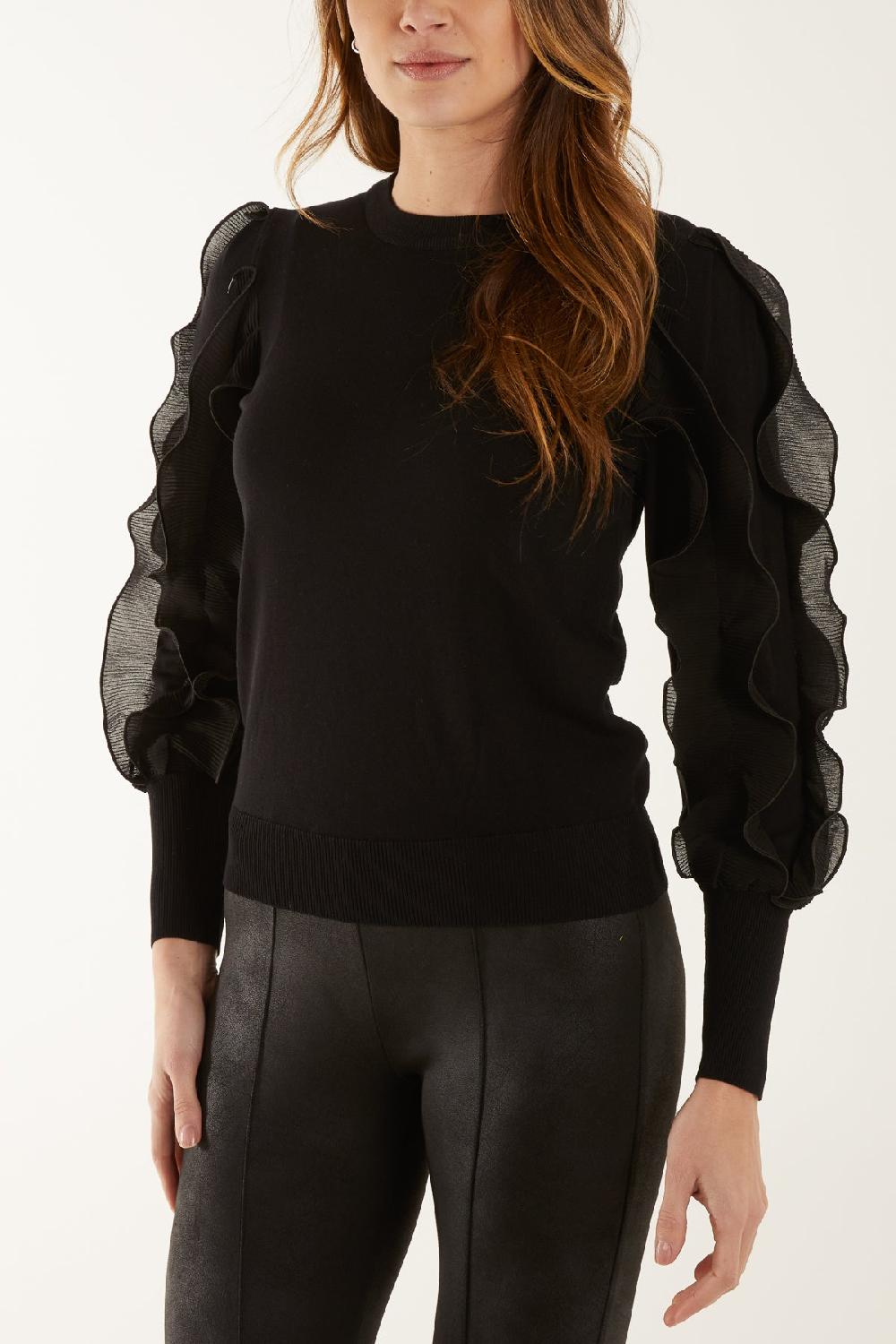 Qed London Mesh Ruffle Sleeve Jumper