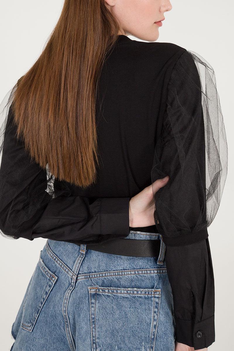 Qed London Mesh Sleeve Detail Top