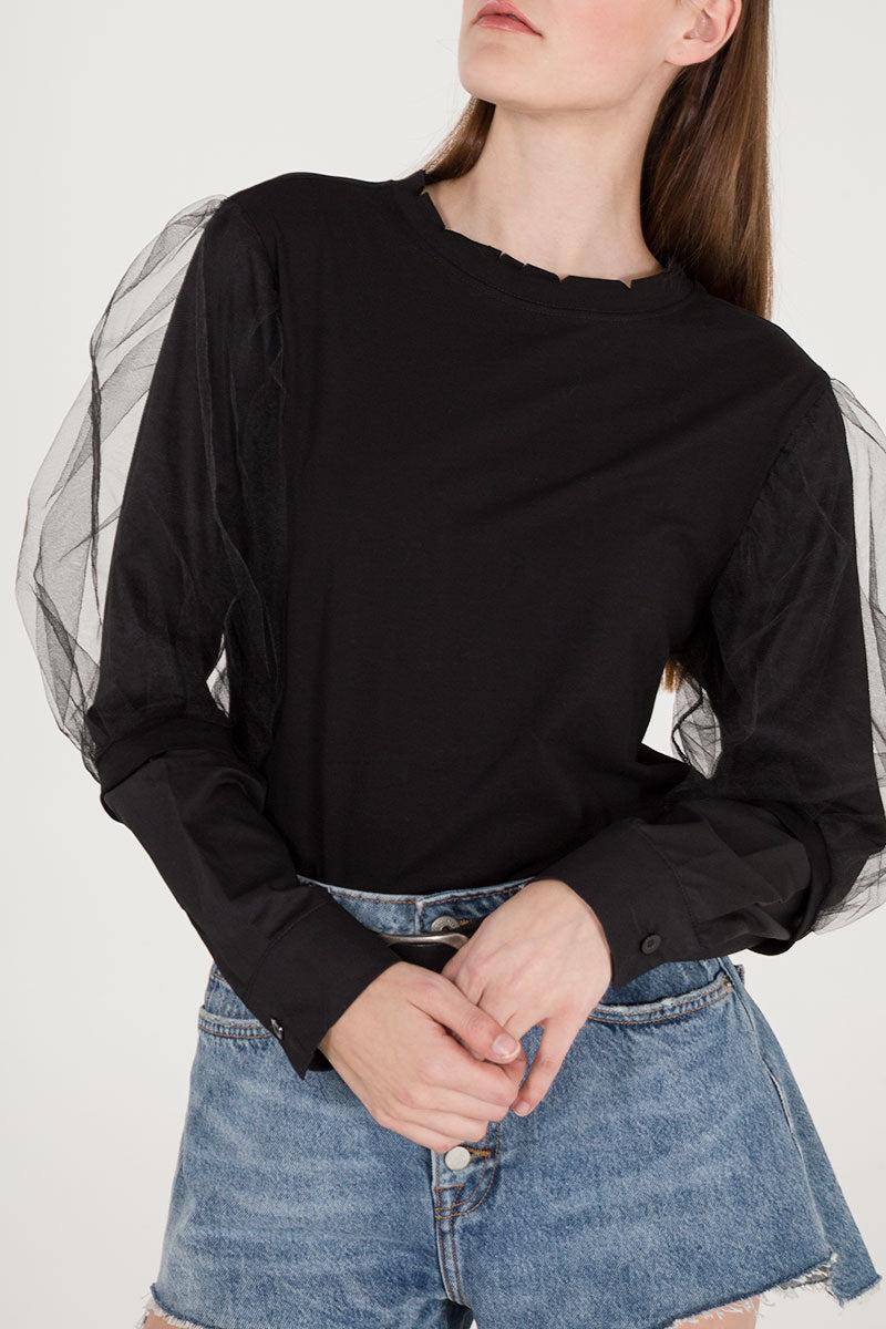 qed london Mesh Sleeve Detail Top
