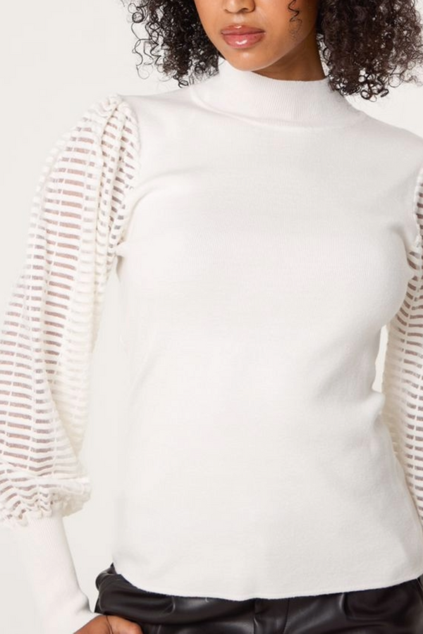 Qed London Mesh Sleeve High Neck Knit Top