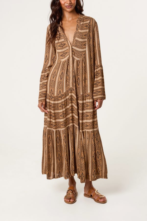 qed london Metallic Aztec Tunic Long Dress