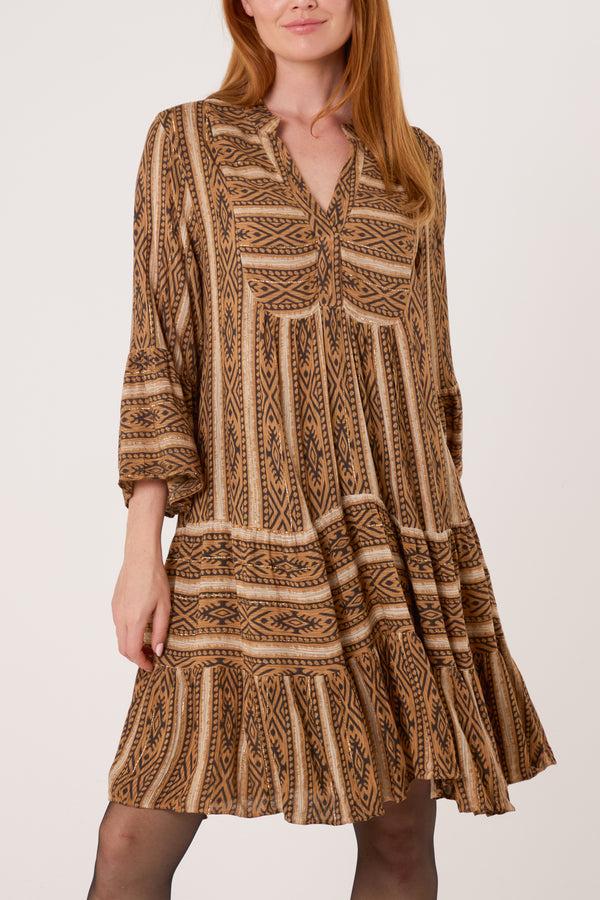 Qed London Metallic Aztec Tunic Mini Dress