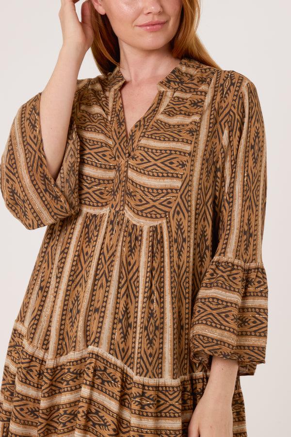 Qed London Metallic Aztec Tunic Mini Dress
