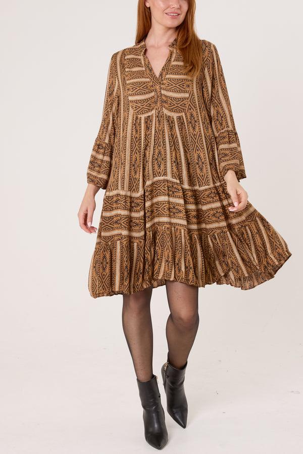 qed london Metallic Aztec Tunic Mini Dress
