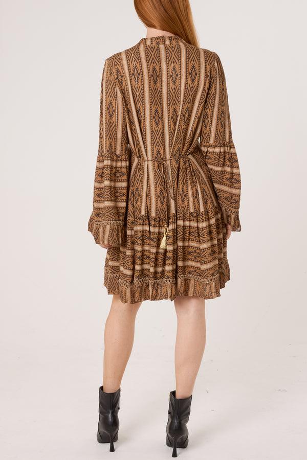Qed London Metallic Aztec Tunic Tassel Dress