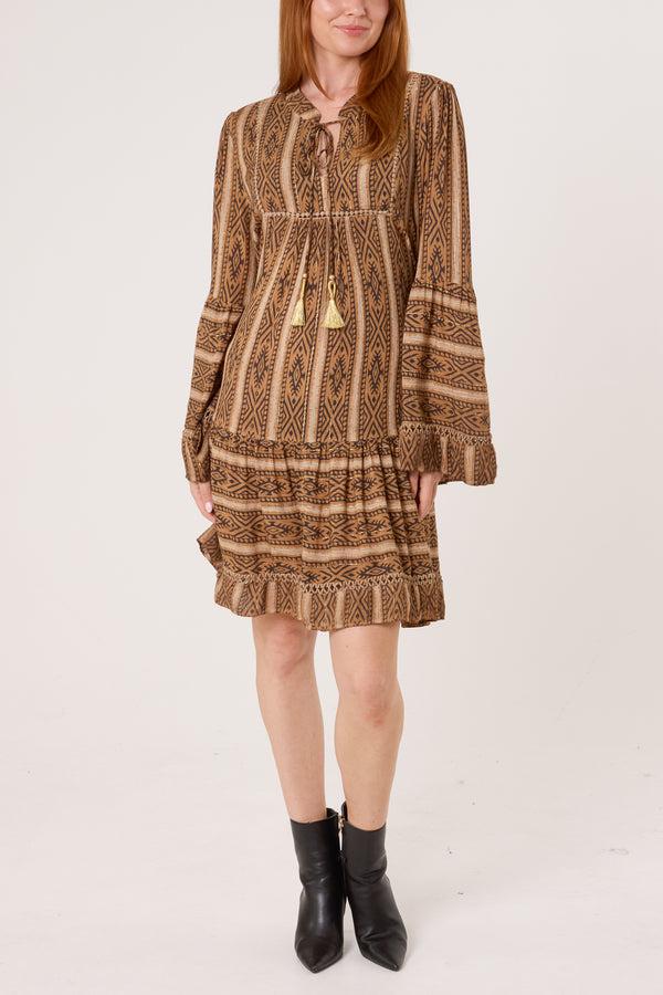 qed london Metallic Aztec Tunic Tassel Dress