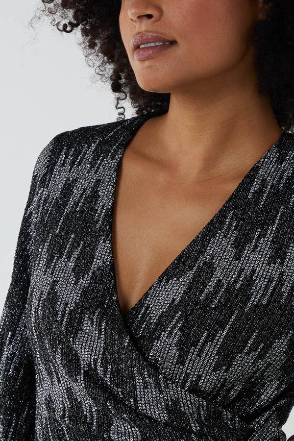 Qed London Metallic Chevron Wrap Tie Jumpsuit