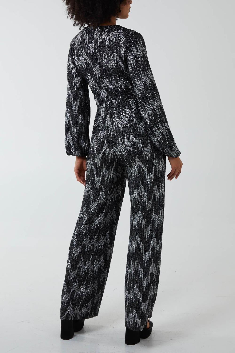 Qed London Metallic Chevron Wrap Tie Jumpsuit