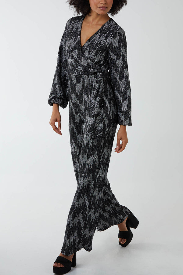 qed london Metallic Chevron Wrap Tie Jumpsuit