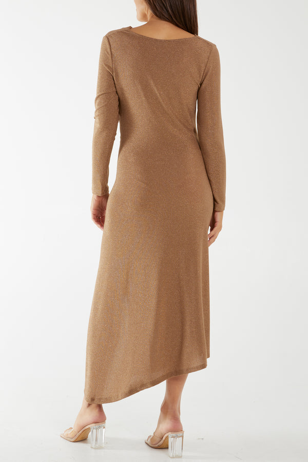 Qed London Metallic Draped Cowl Neck Maxi Dress