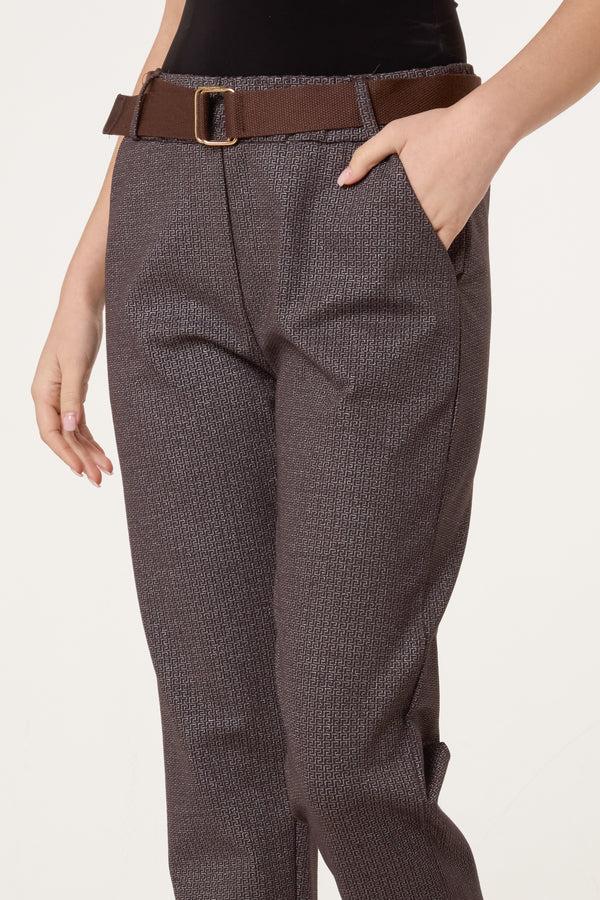 Qed London Metallic Geometric Belted Trousers