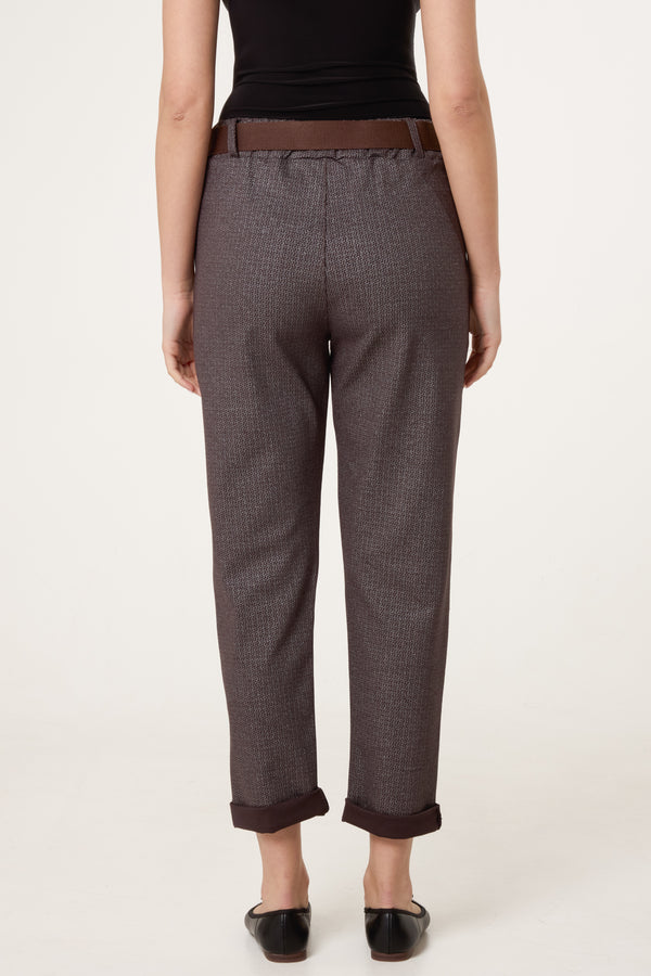 Qed London Metallic Geometric Belted Trousers