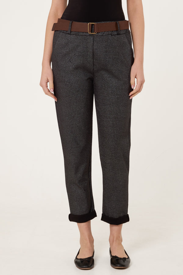 Qed London Metallic Geometric Belted Trousers