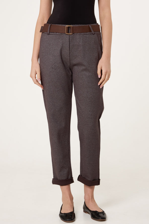 qed london Metallic Geometric Belted Trousers
