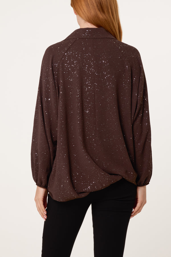 Qed London Metallic Glitter Collar Blouse