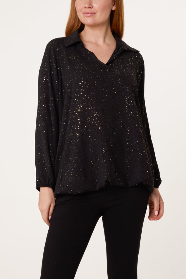 Qed London Metallic Glitter Collar Blouse
