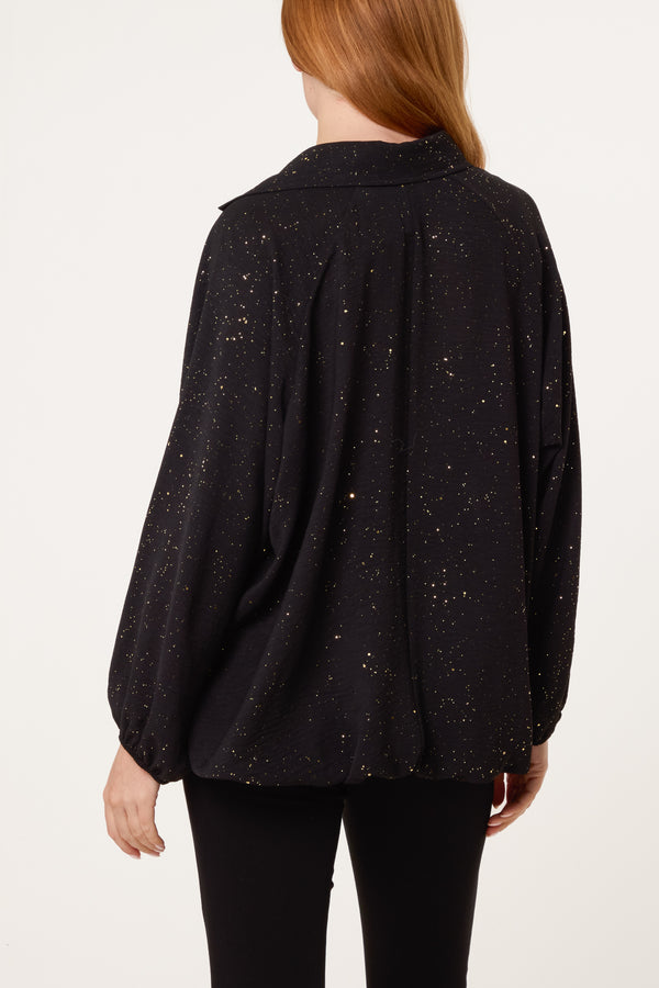 Qed London Metallic Glitter Collar Blouse