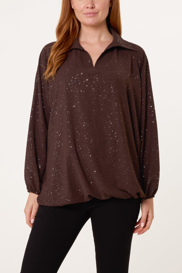 qed london Metallic Glitter Collar Blouse