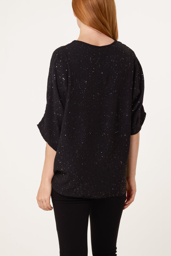 Qed London Metallic Glitter Front Knot Top