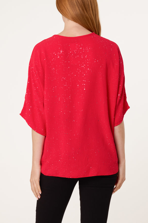 Qed London Metallic Glitter Front Knot Top