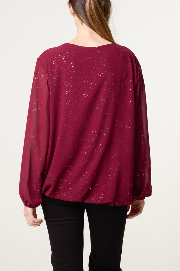 Qed London Metallic Glitter Gold Trim Blouse