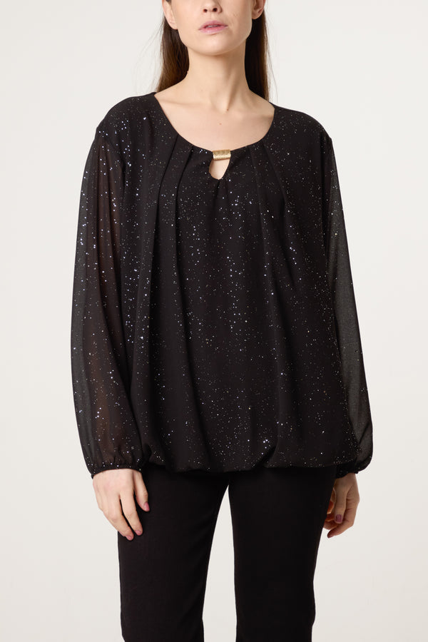 Qed London Metallic Glitter Gold Trim Blouse