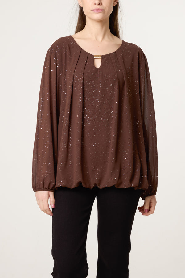 Qed London Metallic Glitter Gold Trim Blouse