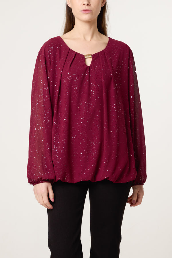 qed london Metallic Glitter Gold Trim Blouse