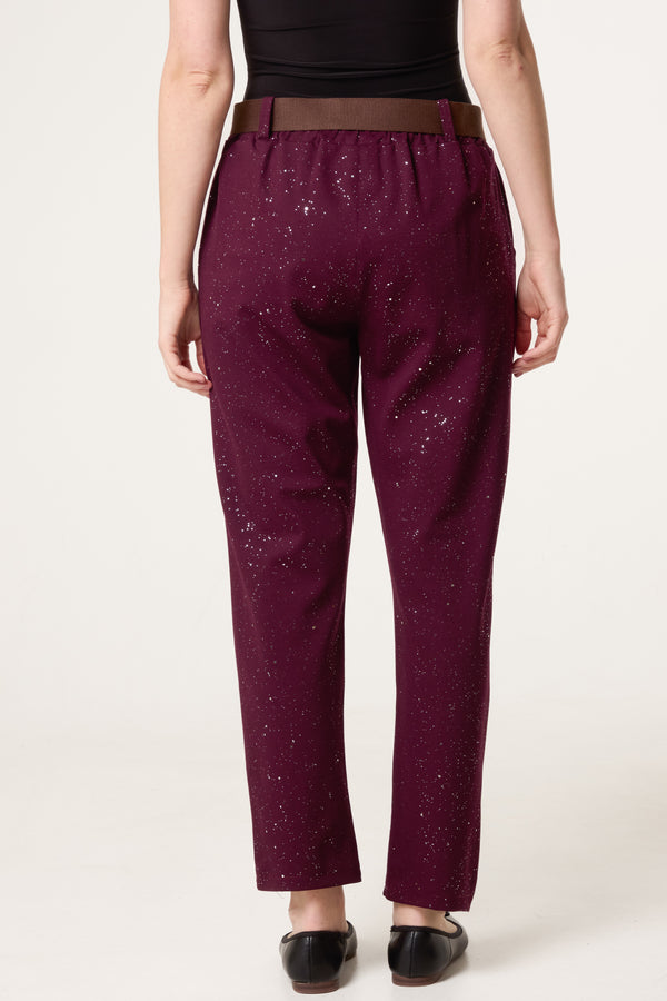 Qed London Metallic Glitter Jersey Trousers