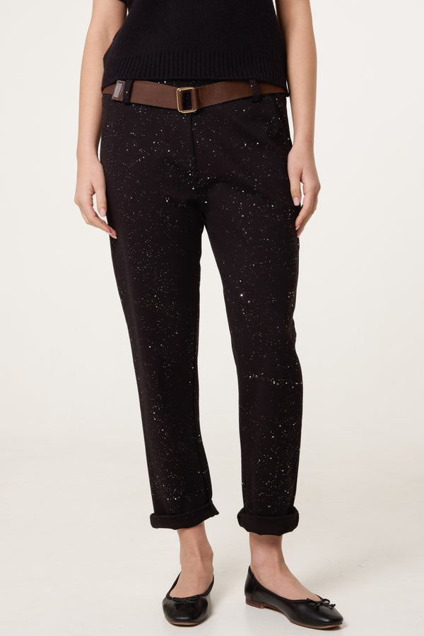Qed London Metallic Glitter Jersey Trousers