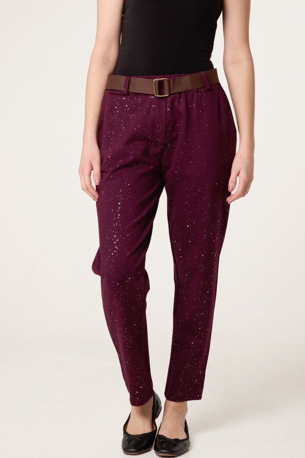 qed london Metallic Glitter Jersey Trousers