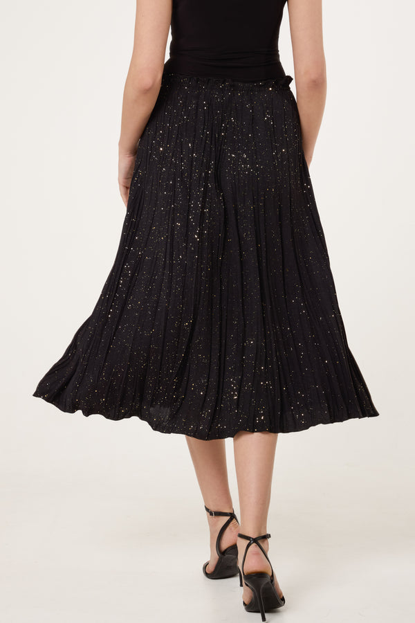 Qed London Metallic Glitter Pleated Midi Skirt
